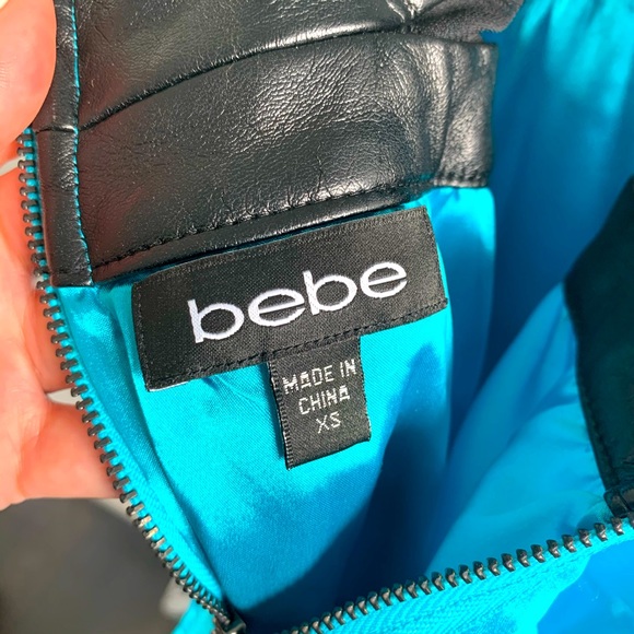 Bebe Turquoise Silk/ Leather strap Dress XS